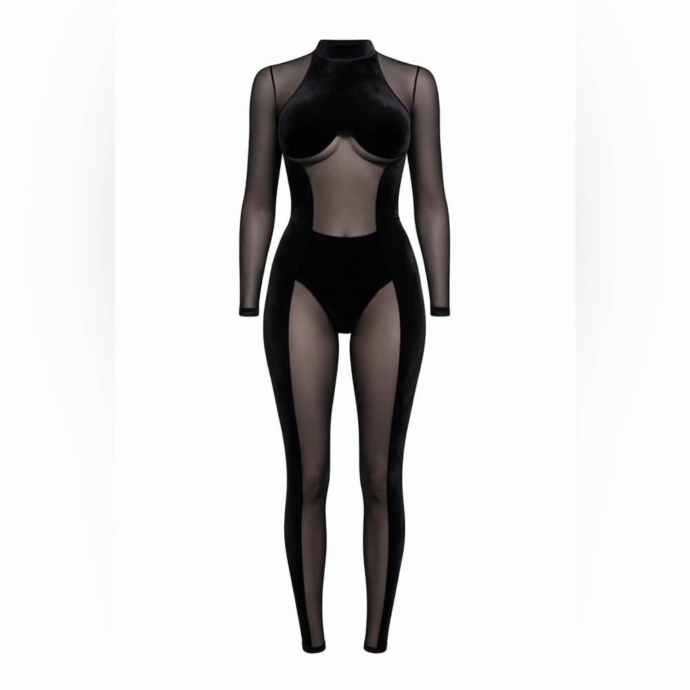 Black Velvet Long Sleeve Jumpsuit